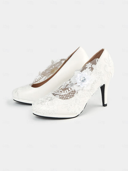 Embellishments Lace Shoes – with Heel White Bridal Floral High