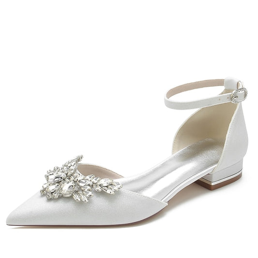 Floral with White Rhinestone Women's Satin Flats Design –