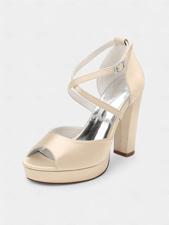 Platform Toe Sandals with Peep Women's and Satin High Heel