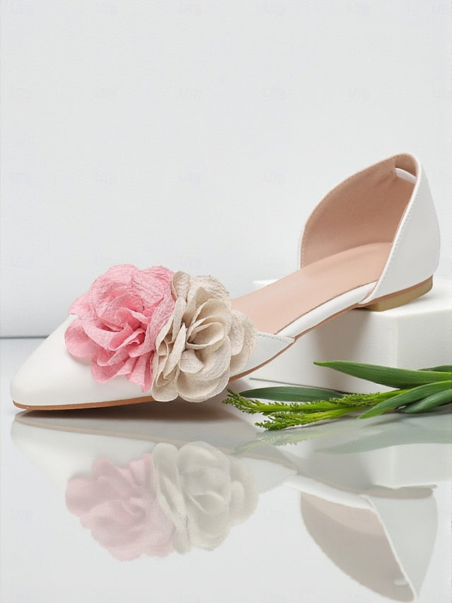 and Pink White Beige with Flower Wedding Women's Flats