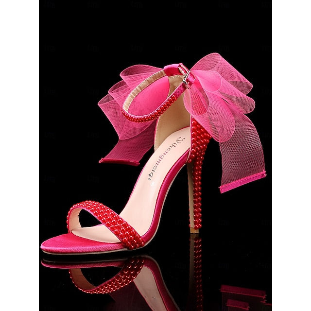 Embellished Heels Bow and Pearl Women's White with Wedding