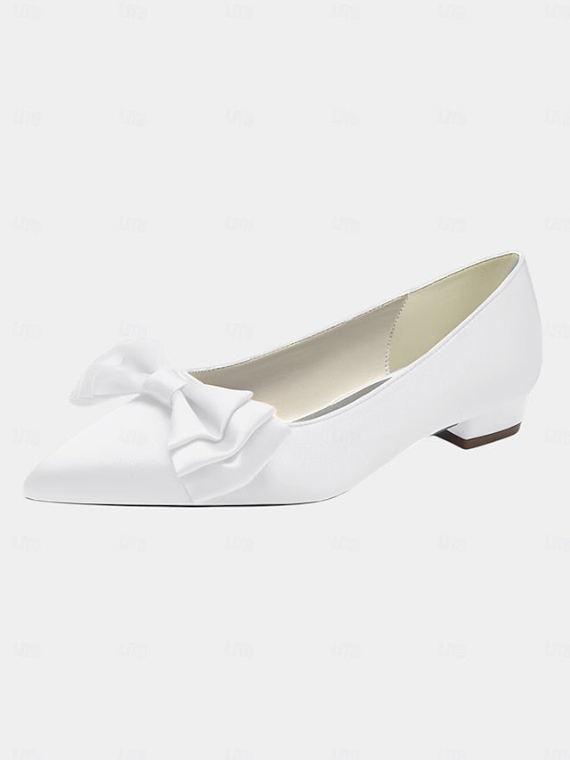 Pointed - Bow Flats Women's Elegant Satin Green Toe