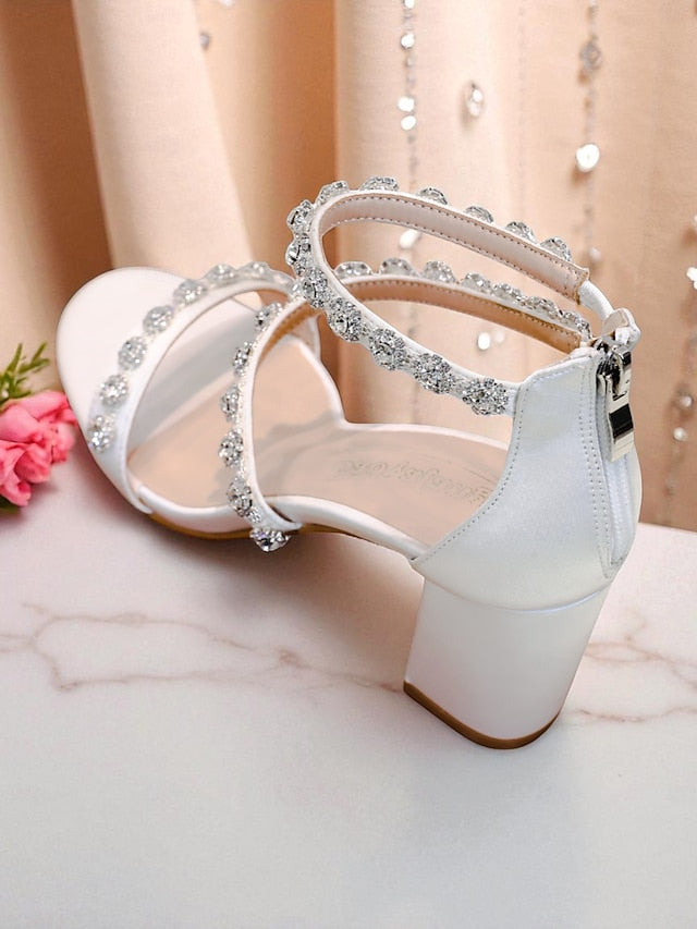 Open - Rhinestone Elegant Heel Women's Sandals White Block