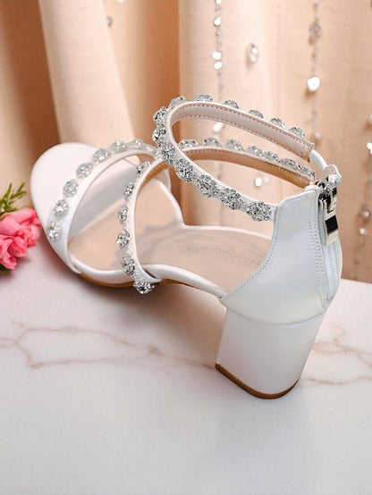 Open - Rhinestone Elegant Heel Women's Sandals White Block