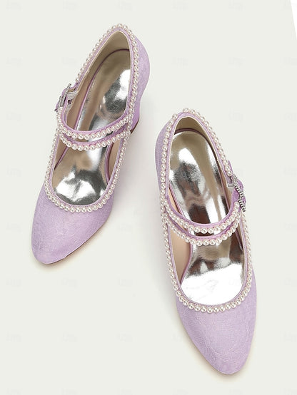 Mary Purple Women's Pearl - Lace Jane Embellished Heels