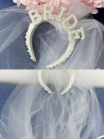 Veil Headband with 'BRIDE' Pearl-Embellished –