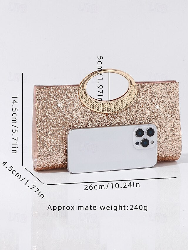 with Bag Gold Evening Clutch Women's Silver Glitter