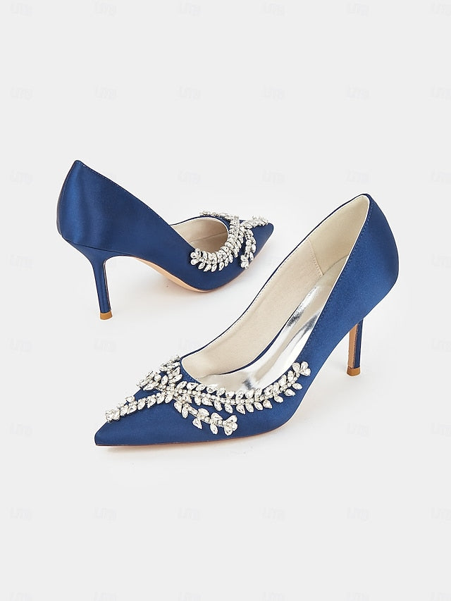 Heels – Satin Women's Stiletto Rhinestone-Embellished