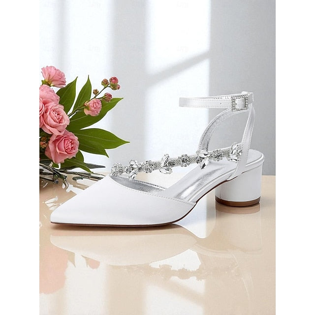 Women's Rhinestone Purple with Satin Pumps Heel Block