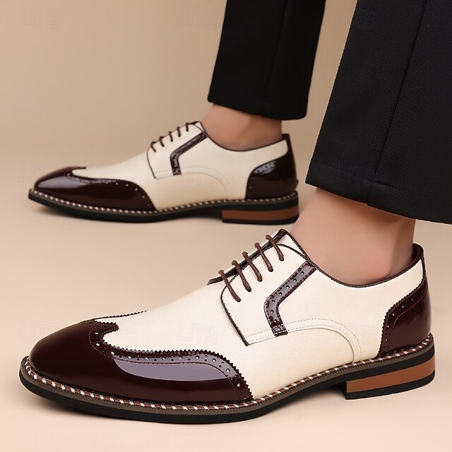 Burgundy Oxford Leather Faux Wingtip and Shoes White Men's