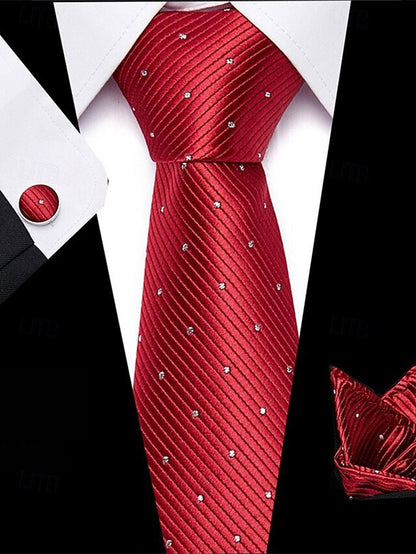 Men's Silk Checkered Square and Set Pocket Purple Tie –