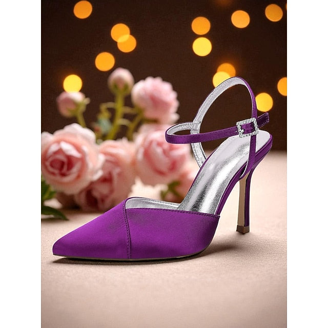 - Heels Green Satin Strap Women's Stiletto with Ankle