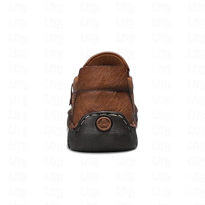 Men's Brown Faux Leather Slip-On Loafers with Side Zipper