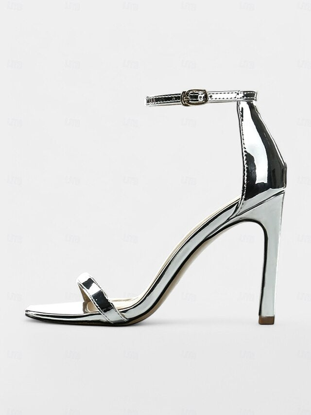 Strap for Open-Toe Stiletto Ankle Elegant Women Sandals Black -