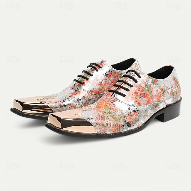 Printed Floral Oxford Patent Men's Leather Shoes –