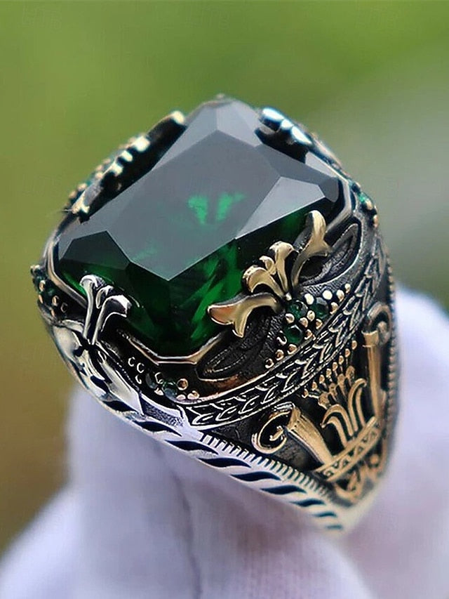 Gemstone Ring Men's Alloy