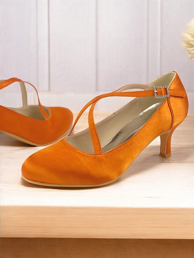 – Satin Cross-Strap Elegant with Heels White Rhinestone Buckle