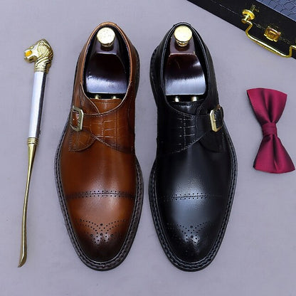 First Black Men's Monk Strap Genuine Leather Shoes