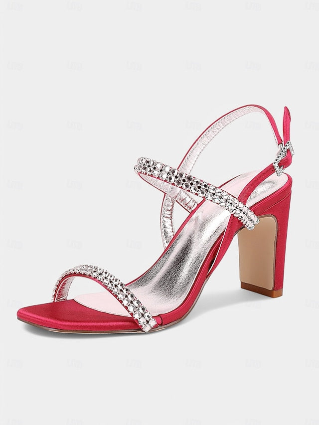 Bridal White Heel – Rhinestone Prom Block Sandals Women's