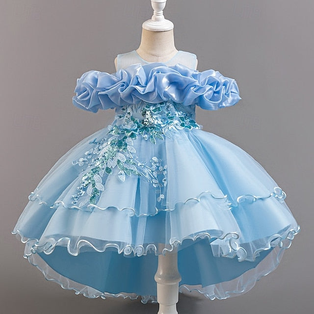 Party Sleeve Short Flower Girls' Kids Wedding Floral Dress