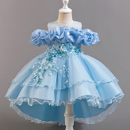 Kids Flower Floral Party Short Sleeve Wedding Girls' Dress