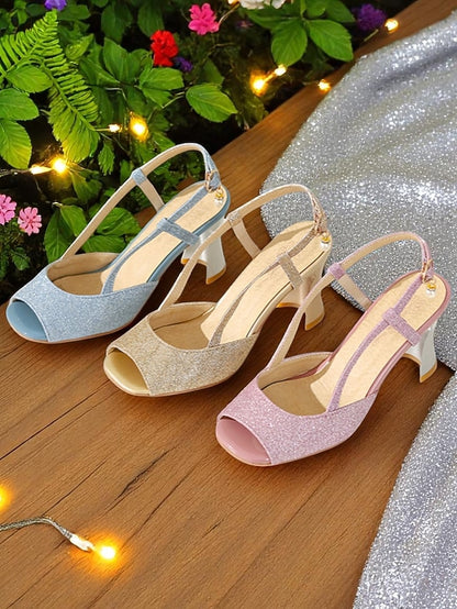 Slingback - Women's Gold Heels Glitter Sparkly Open-Toe