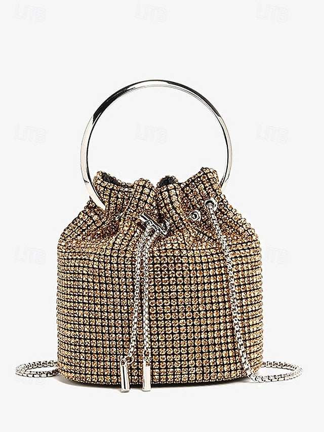 with Silver Sparkling Bucket Women's Metal Rhinestone Bag