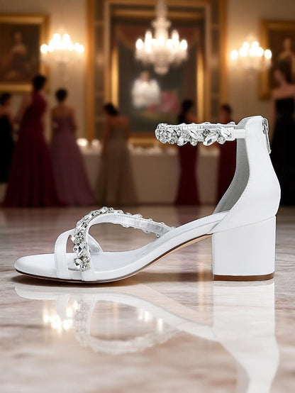 Heel Purple - Satin Crystal Block Women's Sandals