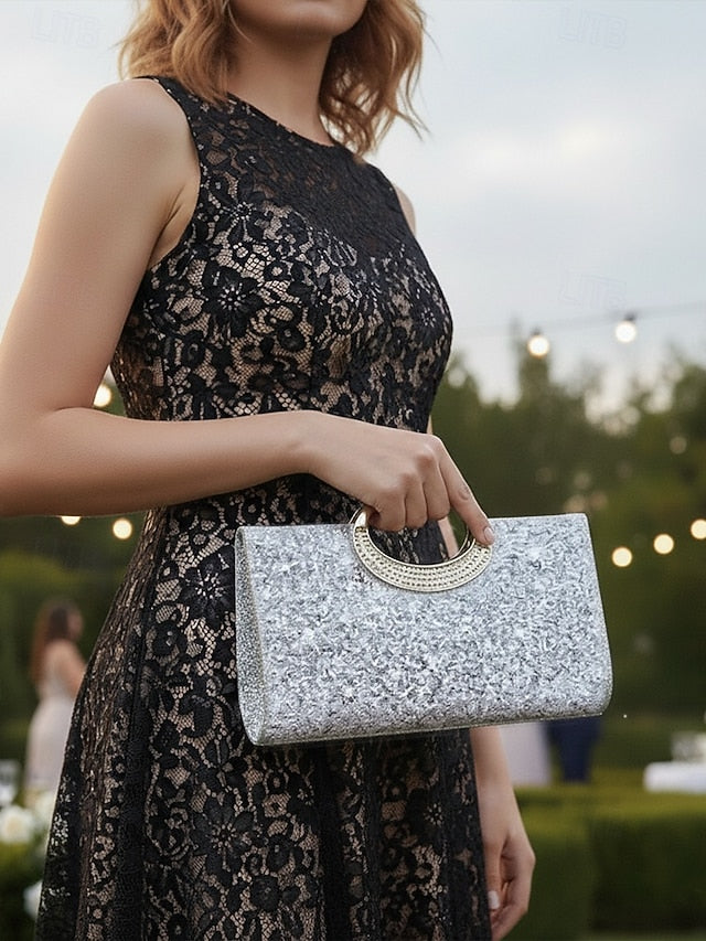 with Bag Gold Evening Clutch Women's Silver Glitter
