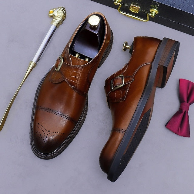 First Black Men's Monk Strap Genuine Leather Shoes