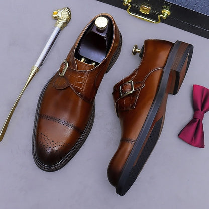 First Black Men's Monk Strap Genuine Leather Shoes