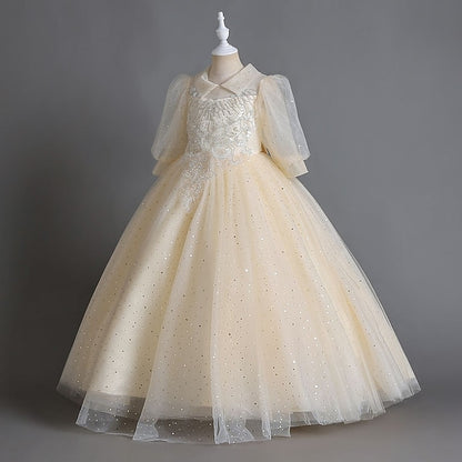 Flower Party Color Girls' Dress Girl Solid Half Kids