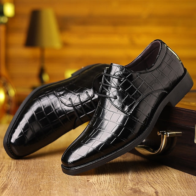 Men's Oxford Green Leather Shoes Print – Crocodile Faux