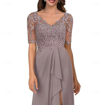 Simple V the Bride of Neck A-Line Dress Mother Elegant