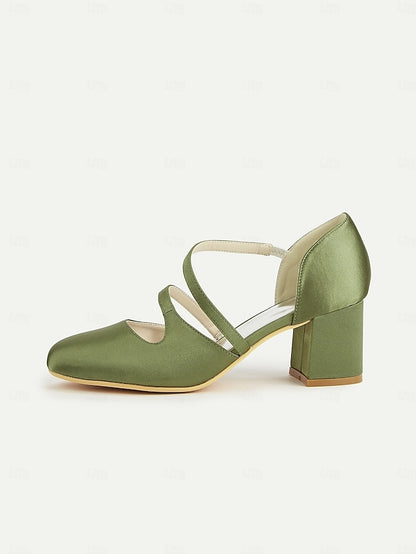 Green Women's Block Satin Elegant Heels 1950s – Jane Mary
