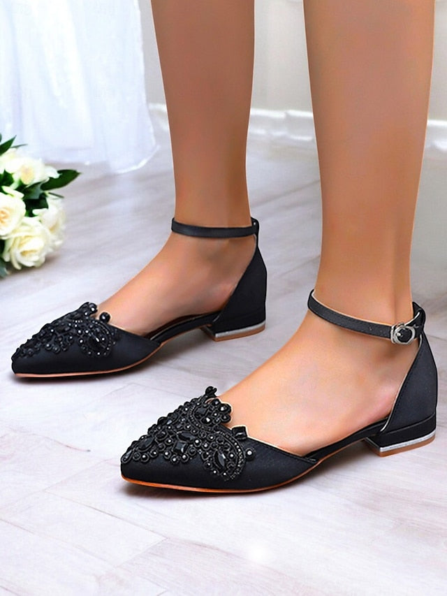 Embellished Green Vintage Gemstone Flats – Pointed-Toe Style