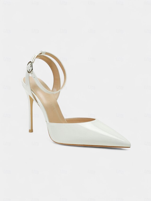 Heels Slingback - Women's Leather Nude Patent Stiletto