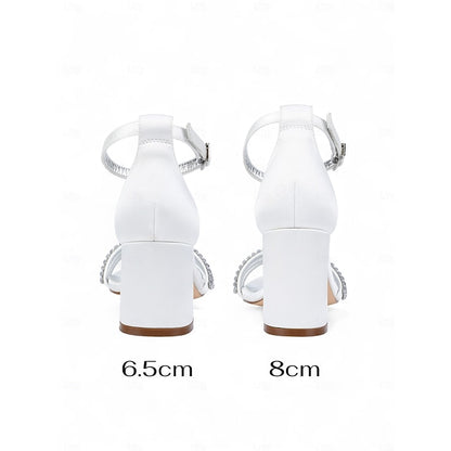 Satin Heel Purple Block Sandals Rhinestone with Women's