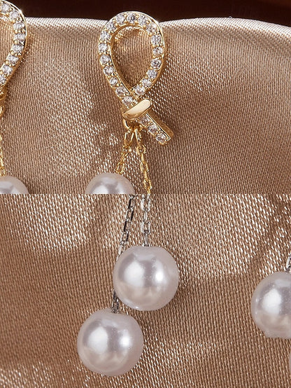 with earrings Women's imitation rhinestone pearl teardrop