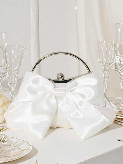 Satin Clutch Elegant Women's – Evening Bag Bow Pearl
