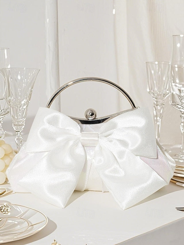Elegant Bag Women's – Pearl Bow Satin Evening Clutch