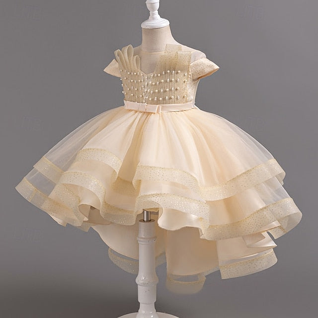 Solid Dress Color Sleeve Kids Party Short Wedding Girls'