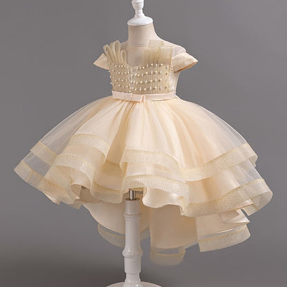 Sleeve Girls' Party Color Wedding Dress Kids Solid Short