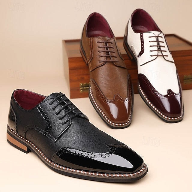 Burgundy Oxford Leather Faux Wingtip and Shoes White Men's