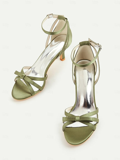 Strappy Green Vintage Women's Heel Kitten Satin 1950s