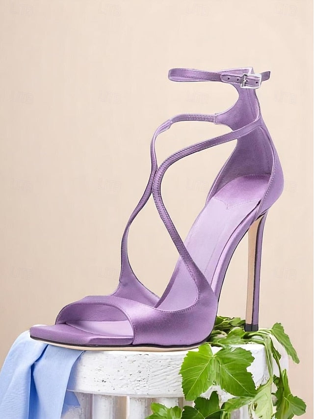 Stiletto Elegant - Heels Women's Satin Lavender Crisscross