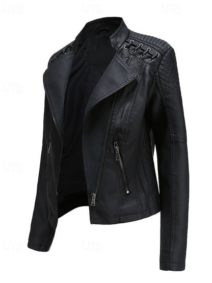 Leather Jacket Women's Zipper Faux Comfortable Pocket