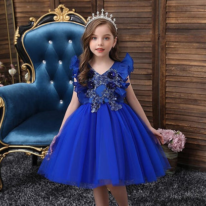 Flower Girls' Kids Color Sequin Party Dress Solid