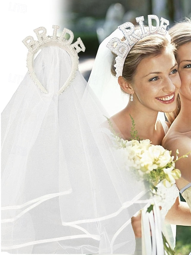 Veil Headband with 'BRIDE' Pearl-Embellished –