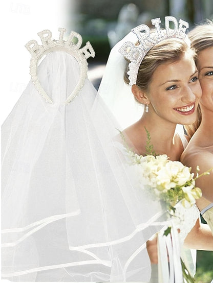 Veil Headband with 'BRIDE' Pearl-Embellished –
